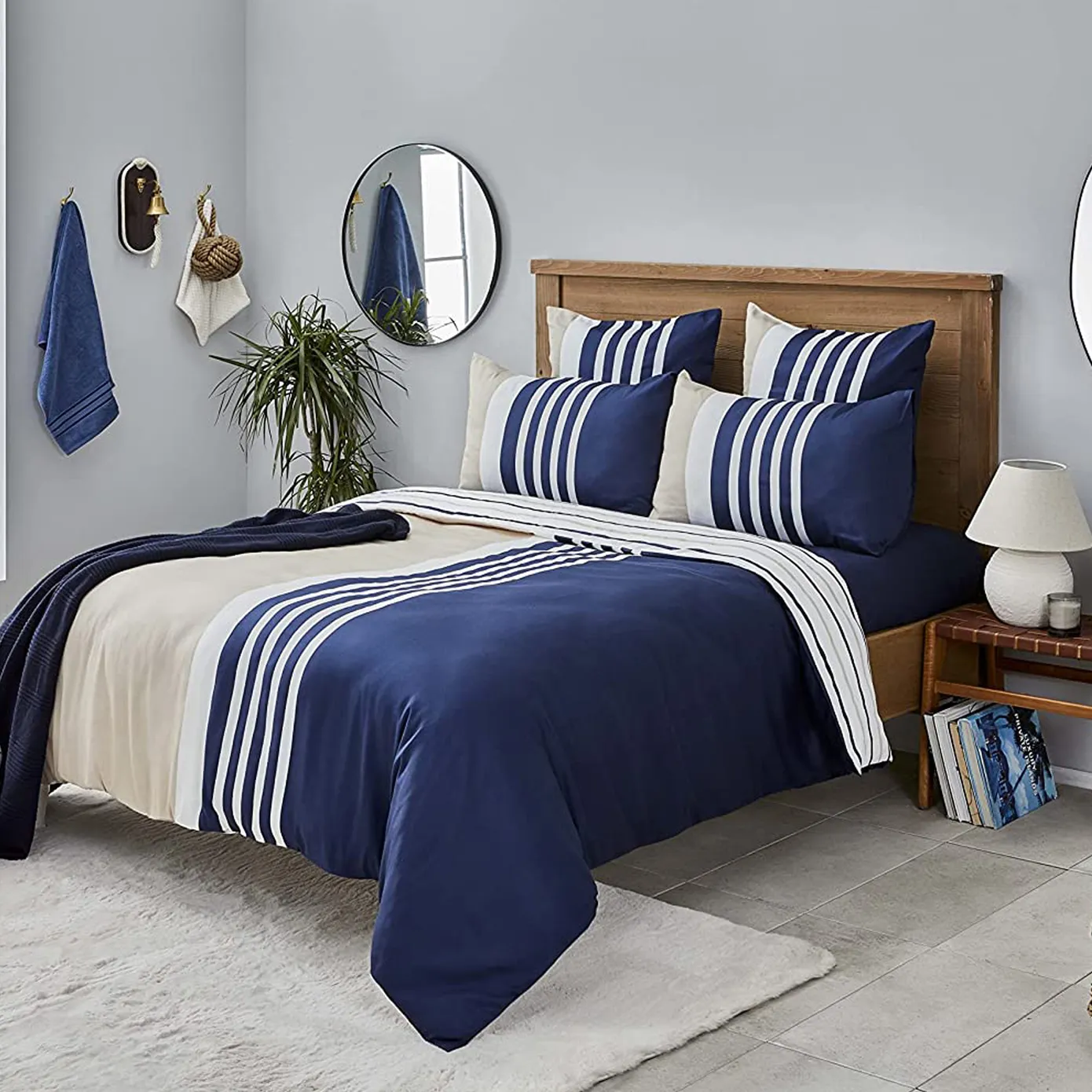 Nautica Home Aport 100% Cotton Duvet Cover Set, Single, 140cmx200cm, Navy Blue Multi