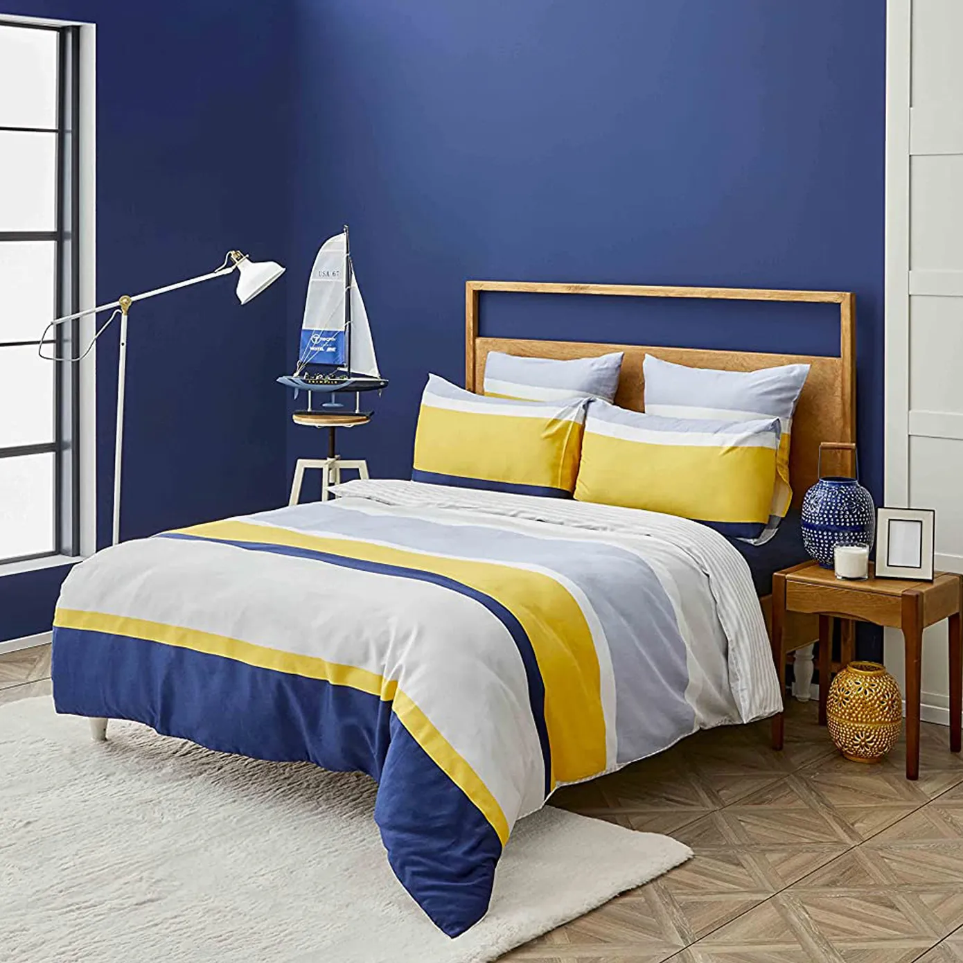 Nautica Home Bold 100% Cotton Duvet Cover Set, King, 230cmx220cm, Yellow Multi