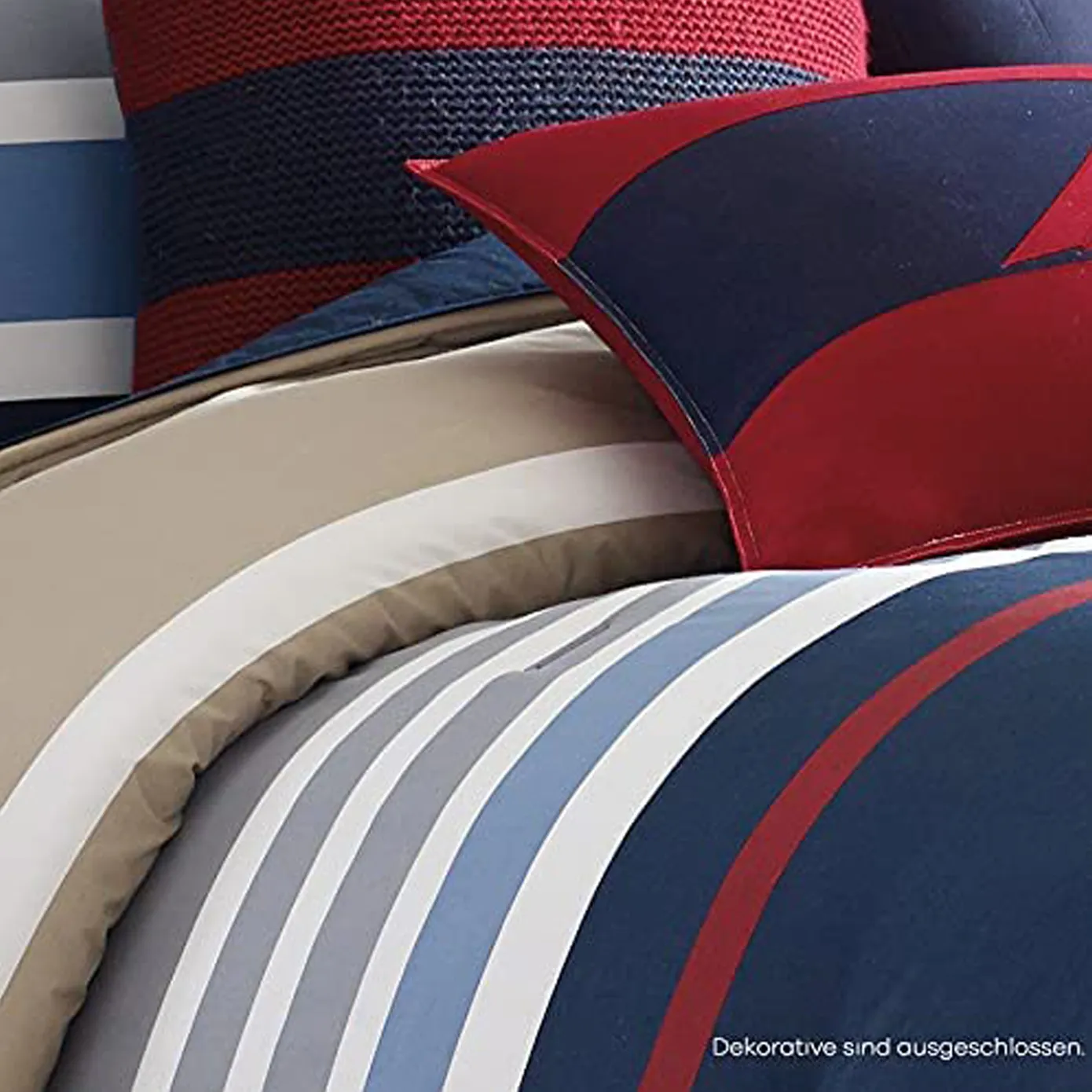 Nautica Home Bradford 100% Turkish Cotton Duvet Cover Set, Super King, 260cmx220cm, Navy Blue Multi - Image 2