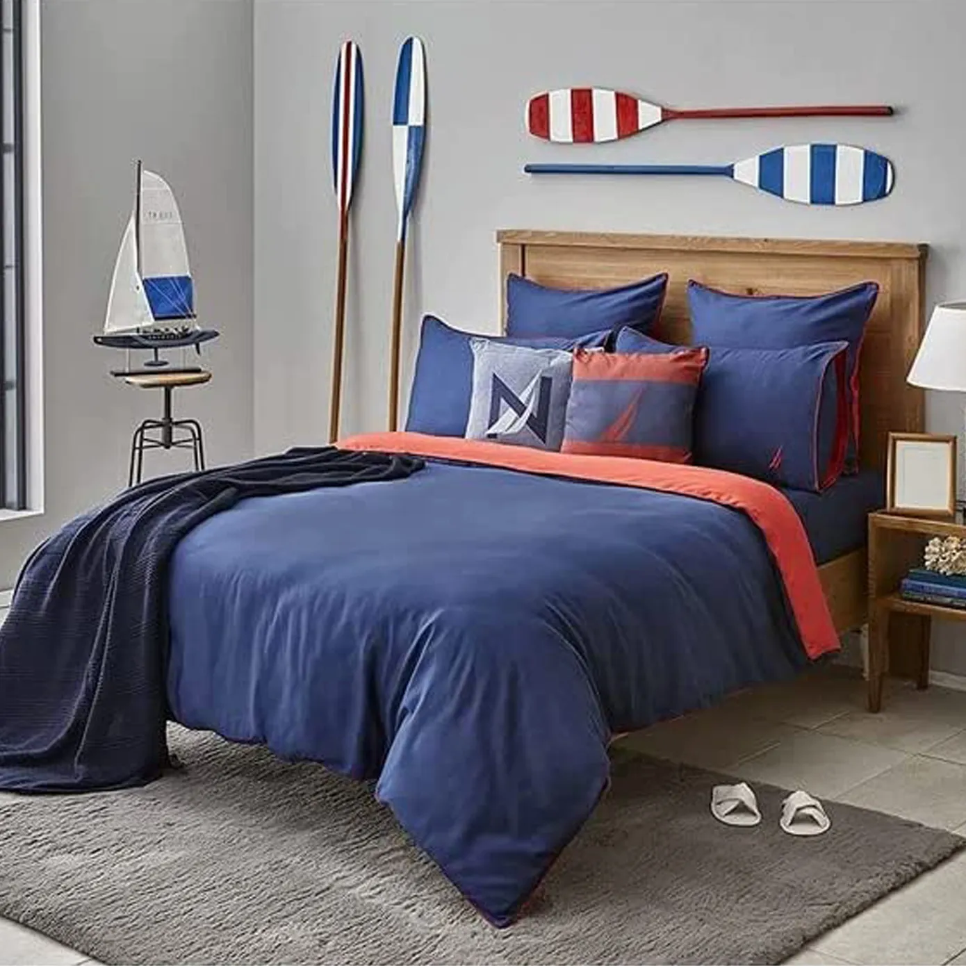 Nautica Home Creek 100% Cotton Duvet Cover Set, Double, 200cmx200cm, Navy Blue Red