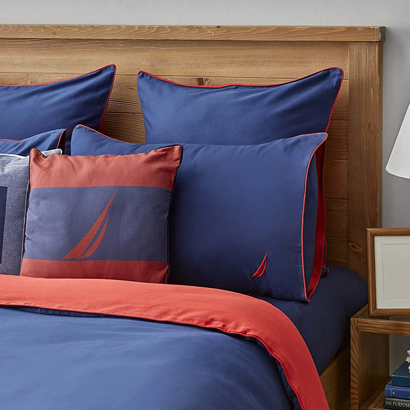 Nautica Home Creek 100% Cotton Duvet Cover Set, Double, 200cmx200cm, Navy Blue Red - Image 2