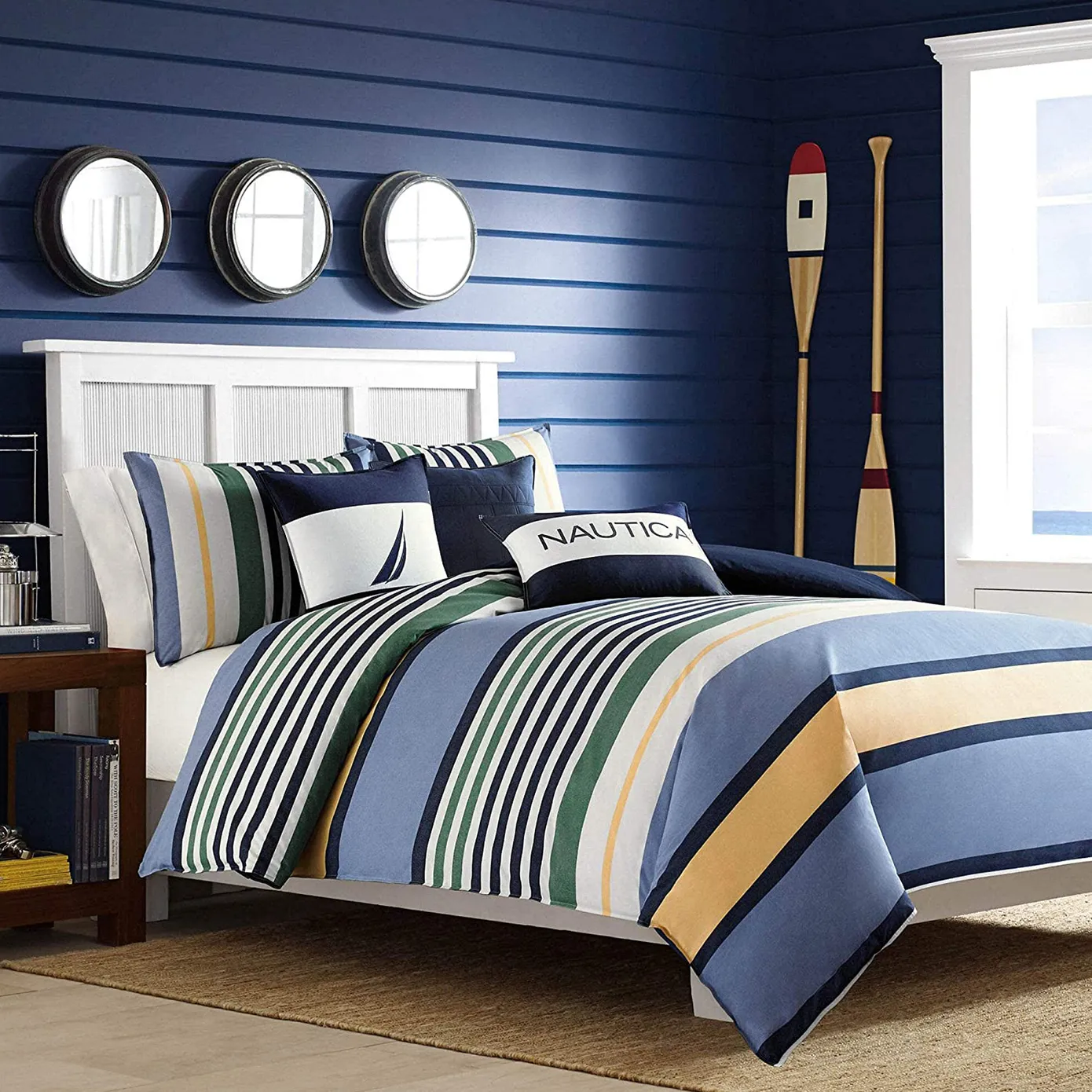 Nautica Home Dover 100% Turkish Cotton Duvet Cover Set, King, 230cmx220cm, Blue Multi