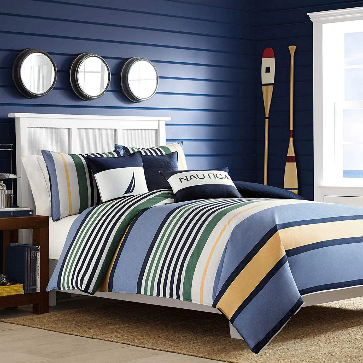 Nautica Home Dover 100% Turkish Cotton Duvet Cover Set, Super King, 260cmx220cm, Blue Multi
