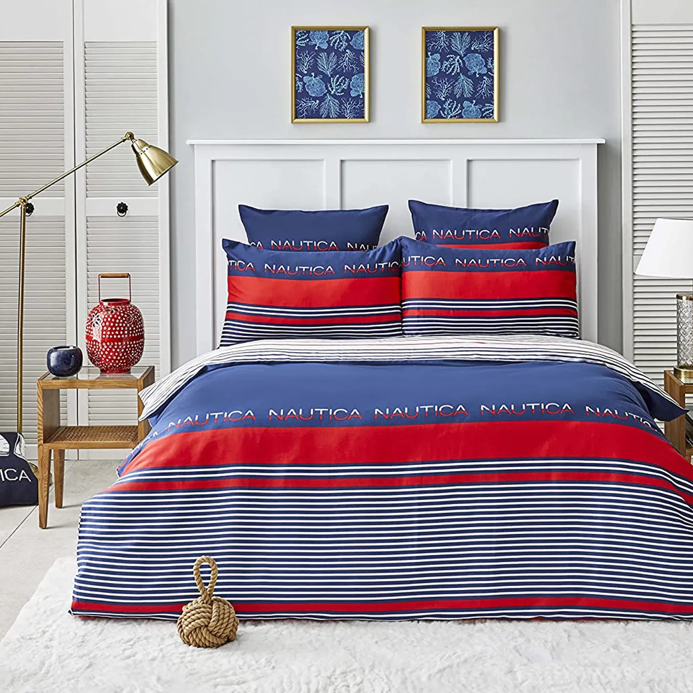 Nautica Home Drifting 100% Cotton Duvet Cover Set, Single, 140cmx200cm, Navy Blue Multi