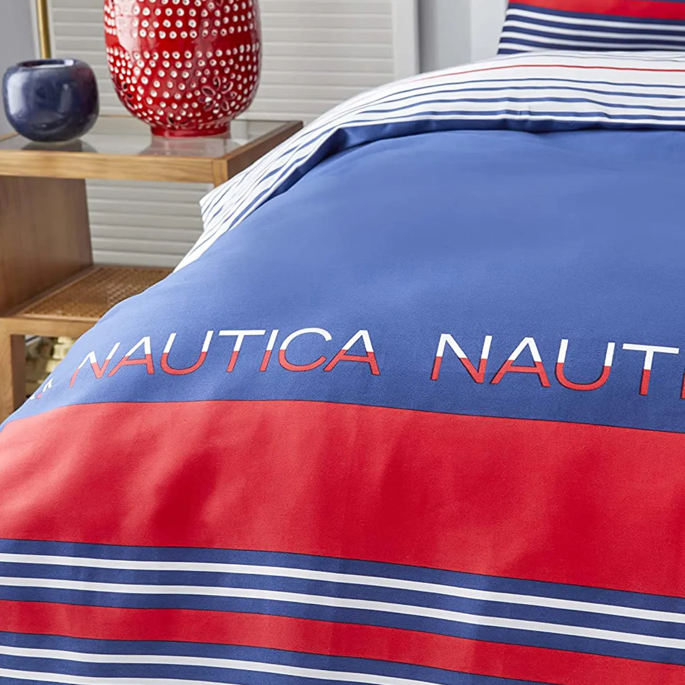 Nautica Home Drifting 100% Cotton Duvet Cover Set, Super King, 260cmx220cm, Navy Blue Multi - Image 2
