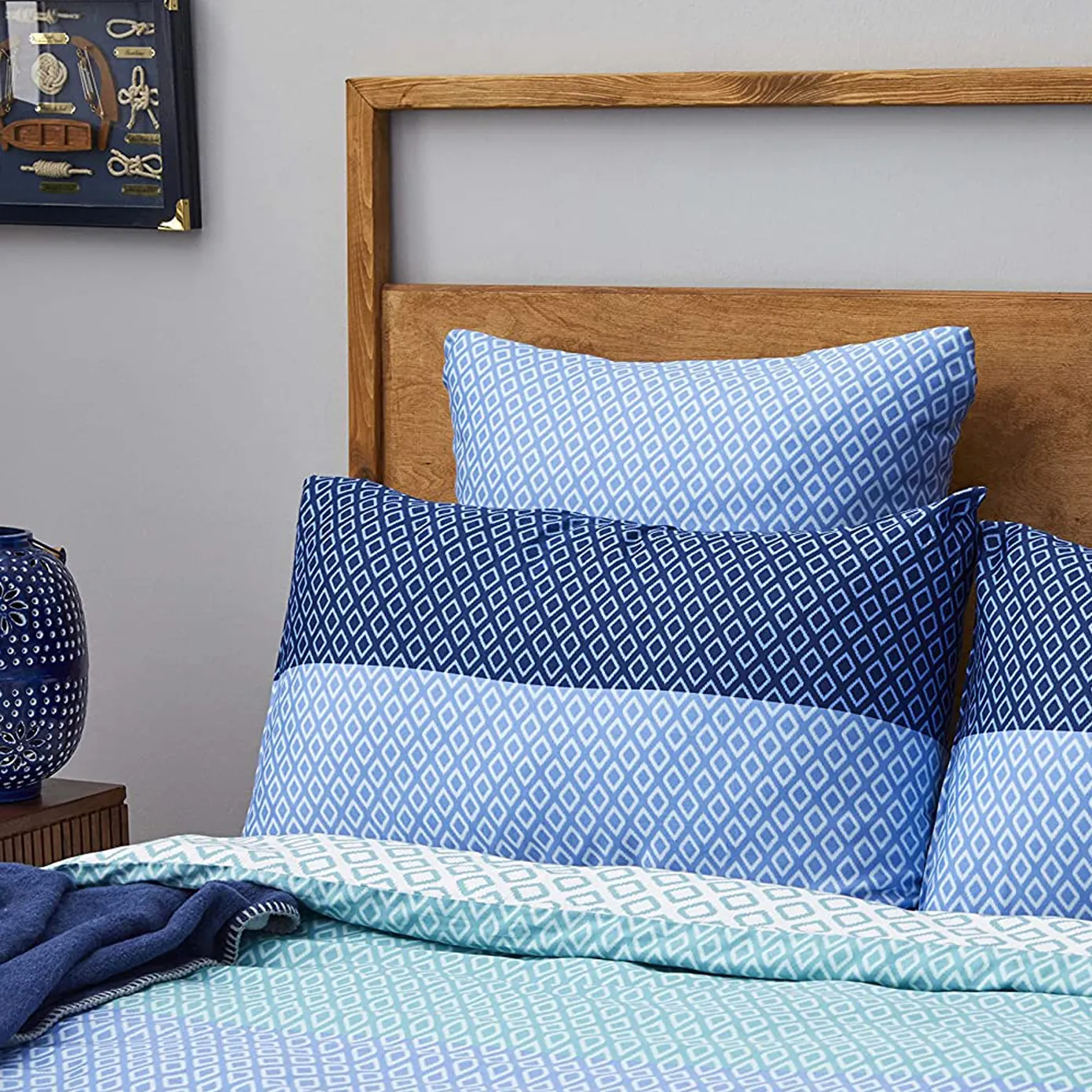 Nautica Home Grace 100% Cotton Duvet Cover Set, King, 230cmx220cm, Blue Multi - Image 2