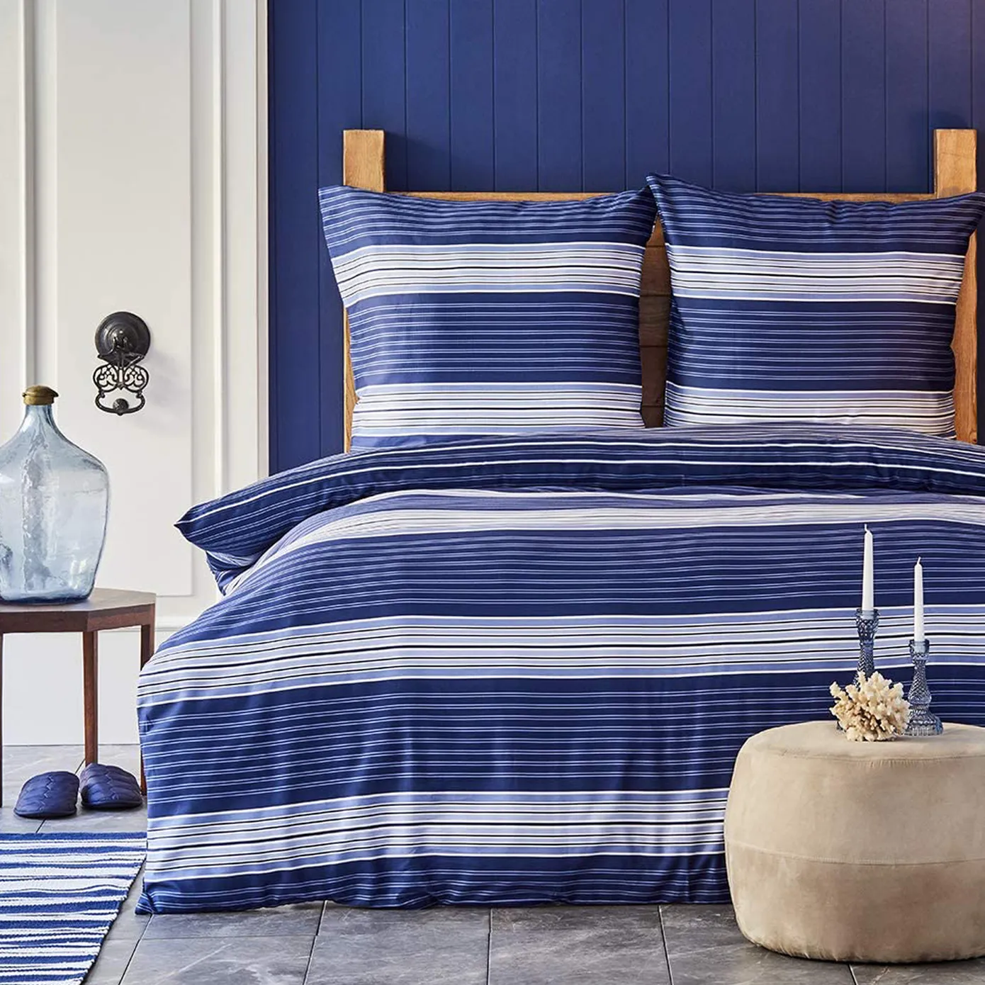 Nautica Home Moby 100% Turkish Cotton Duvet Cover Set, Double, 200cmx200cm, Navy Blue Multi