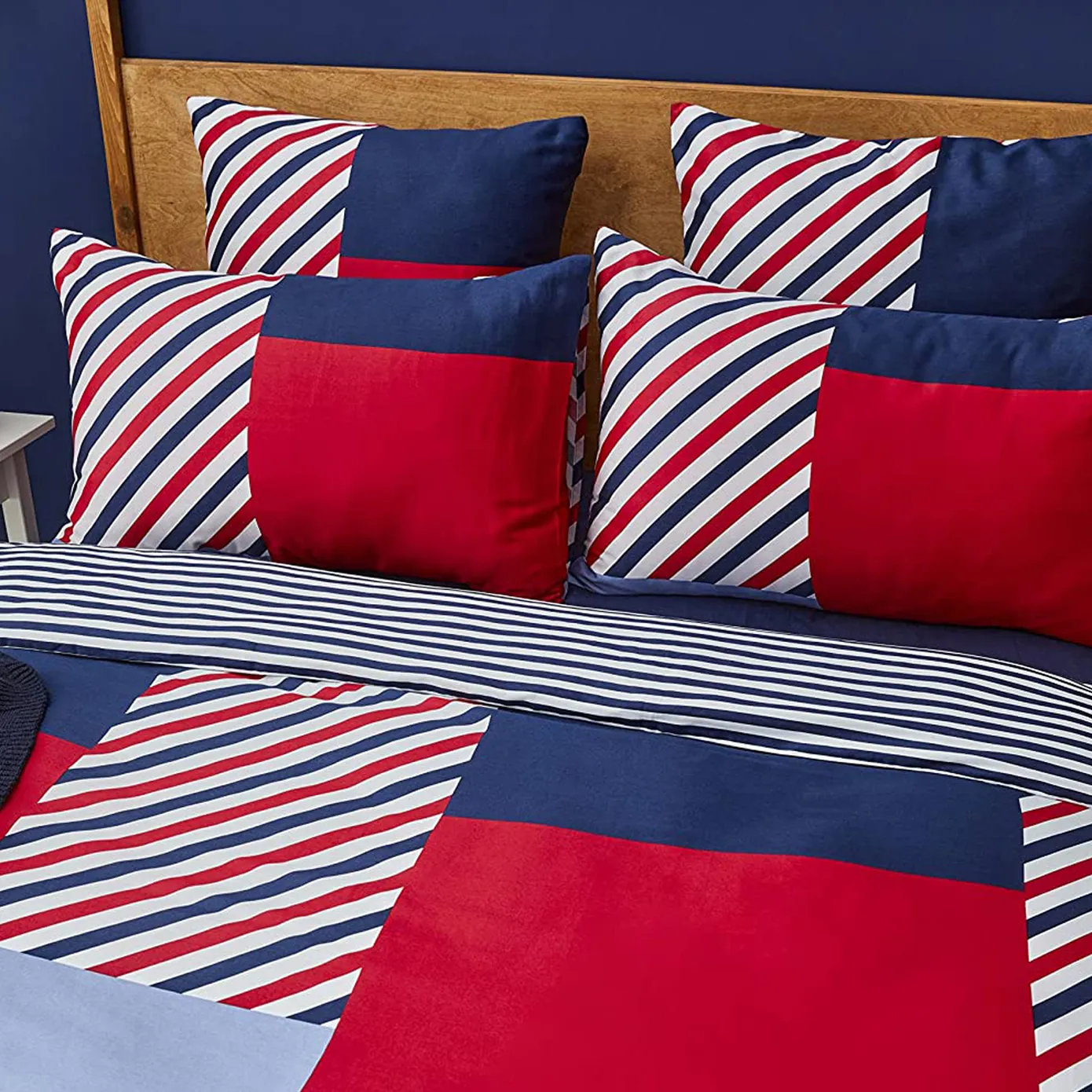 Nautica Home Morris 100% Cotton Duvet Cover Set, King, 230cmx220cm, Navy Blue Multi - Image 2