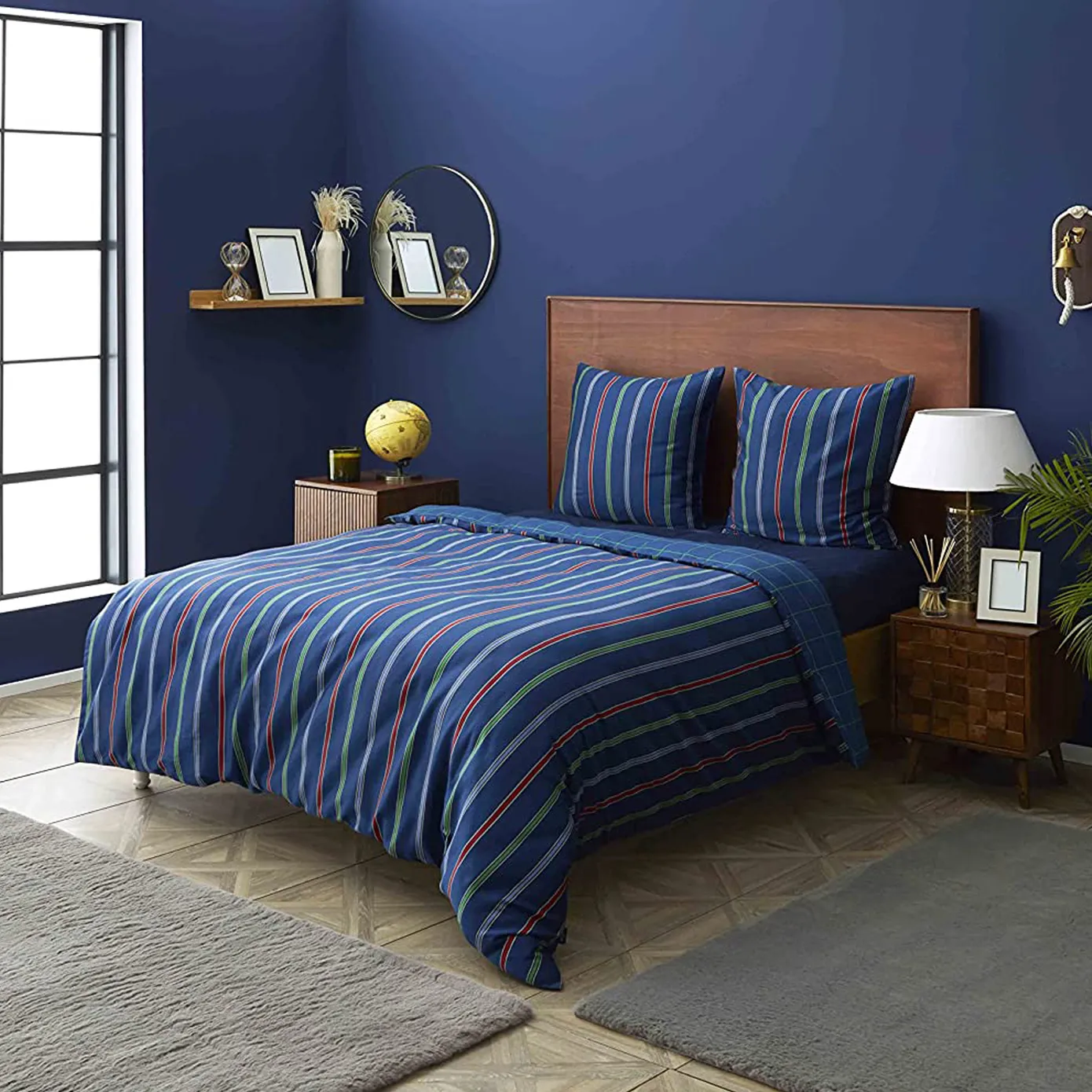 Nautica Home Ray 100% Cotton Duvet Cover Set, Super King, 260cmx220cm, Navy Blue Multi