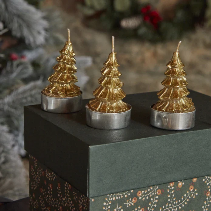 Karaca Home New Year Gold Tree 3-Piece Tealight Candles, Gold - Image 2