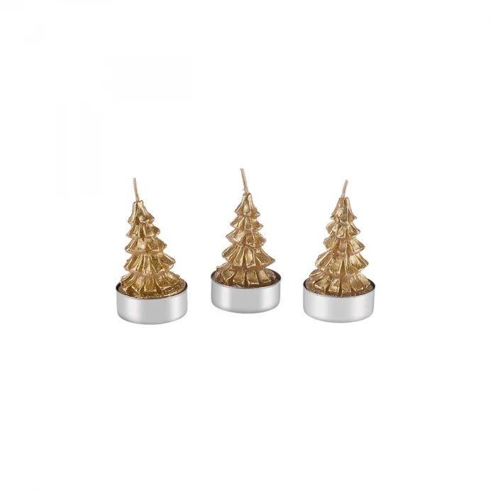 Karaca Home New Year Gold Tree 3-Piece Tealight Candles, Gold - Image 3