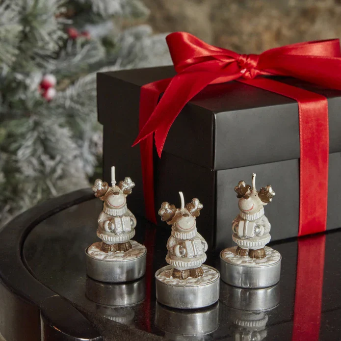 Karaca Home New Year Reindeer 3-Piece Tealight Candles, Beige - Image 2