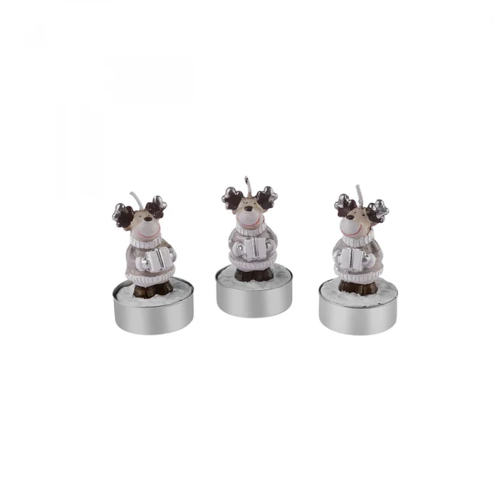 Karaca Home New Year Reindeer 3-Piece Tealight Candles, Beige - Image 5