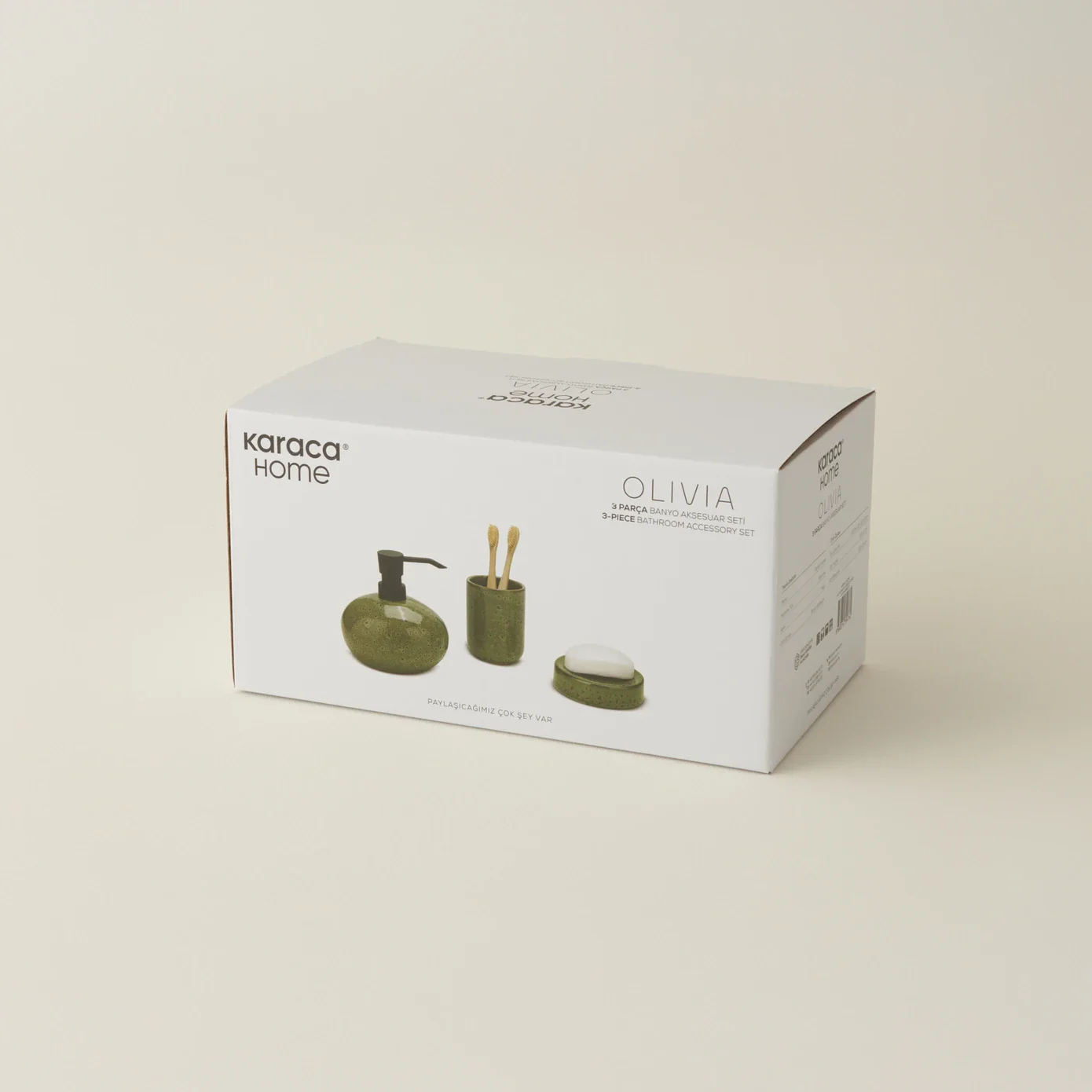 Karaca Home Olivia 3-Piece Bathroom Accessory Set, Olive Green - Image 2