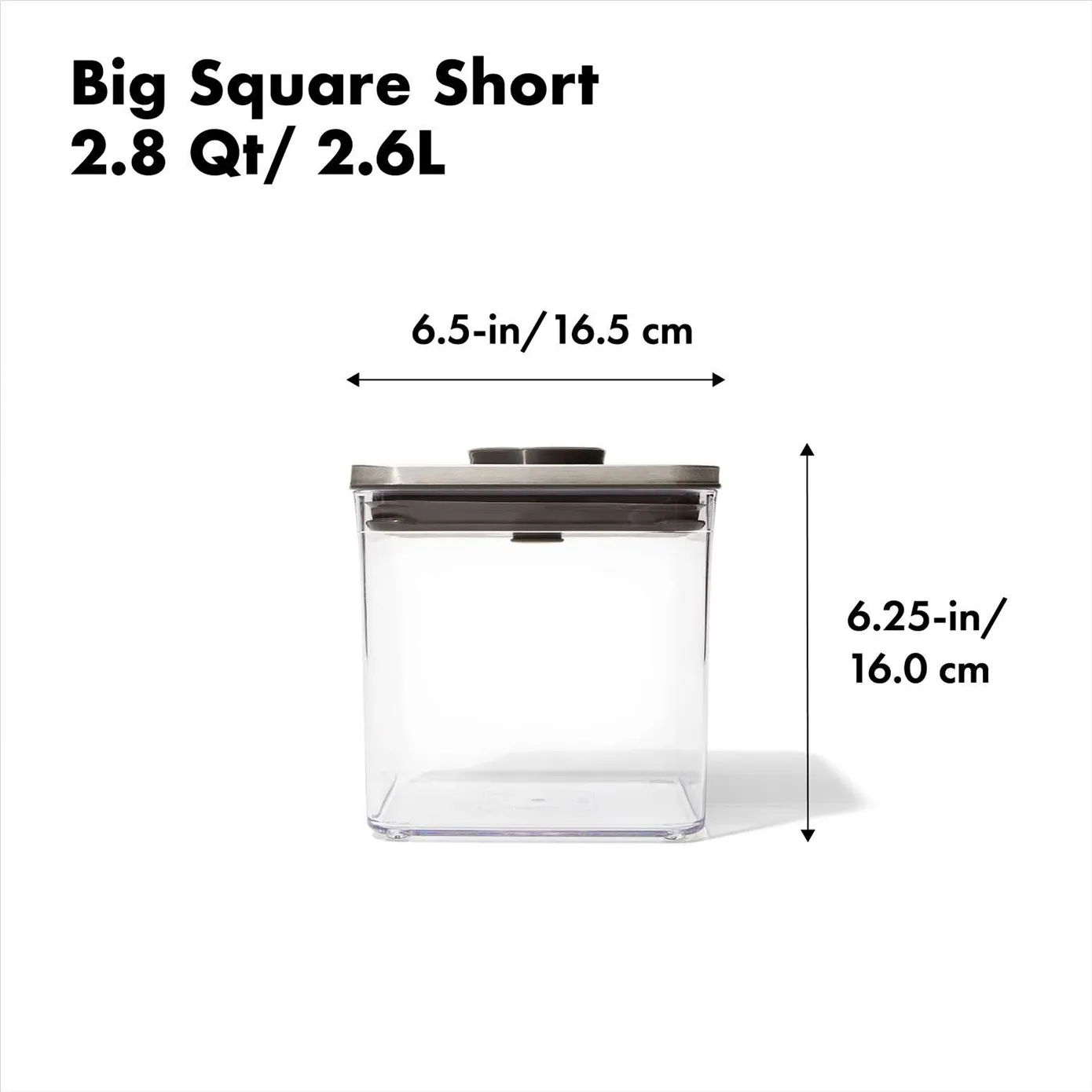 Oxo POP Stainless Steel lid  Container Big Square Short, 2.6L, Grey - Image 3