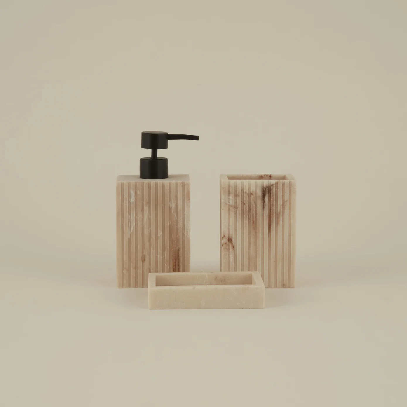 Karaca Home Pietra 3-Piece Bathroom Accessory Set, Naturel