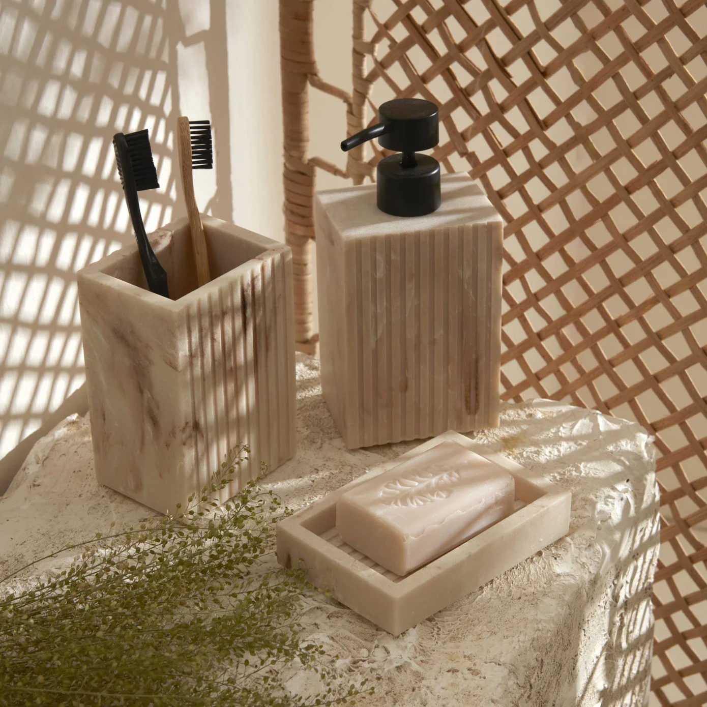 Karaca Home Pietra 3-Piece Bathroom Accessory Set, Naturel - Image 2