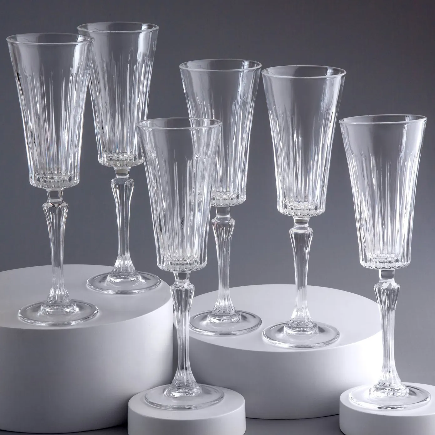 Rcr Timeless 6-Piece Crystal Glass Fluted Wine Glasses, 238ml, Clear
