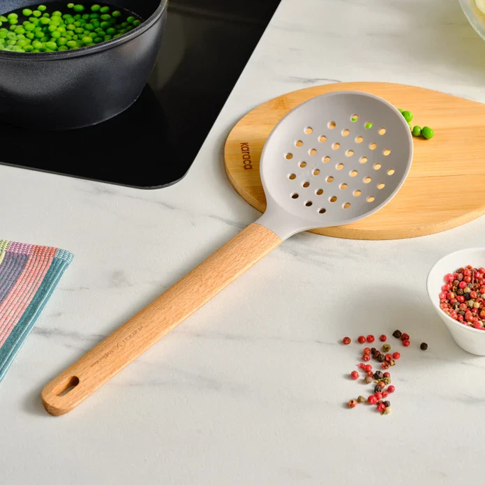 Karaca x Refika Wooden Handle Silicone Colander, Gray - Image 3