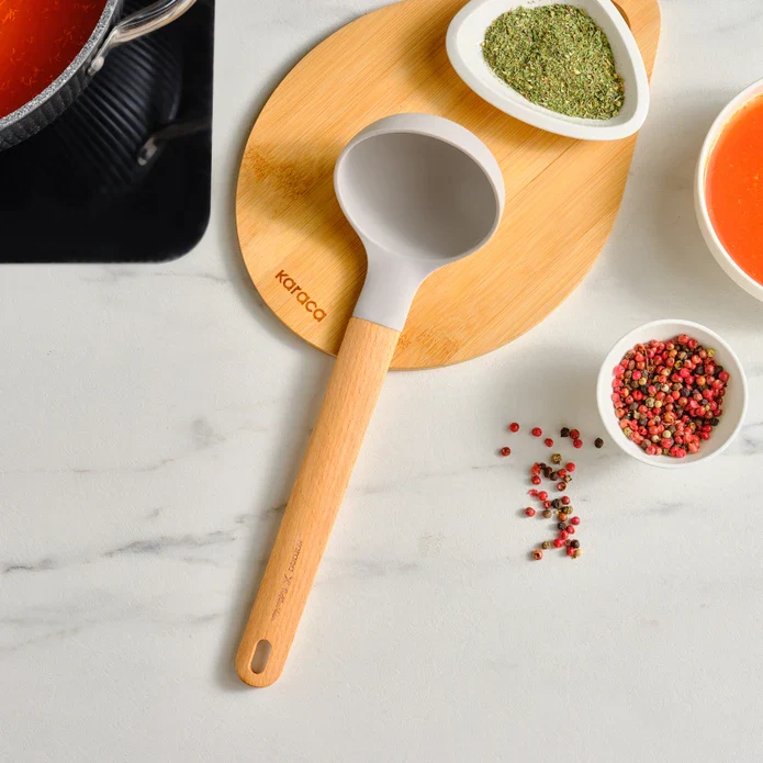 Karaca x Refika Wooden Handle Silicone Ladle, Gray - Image 2