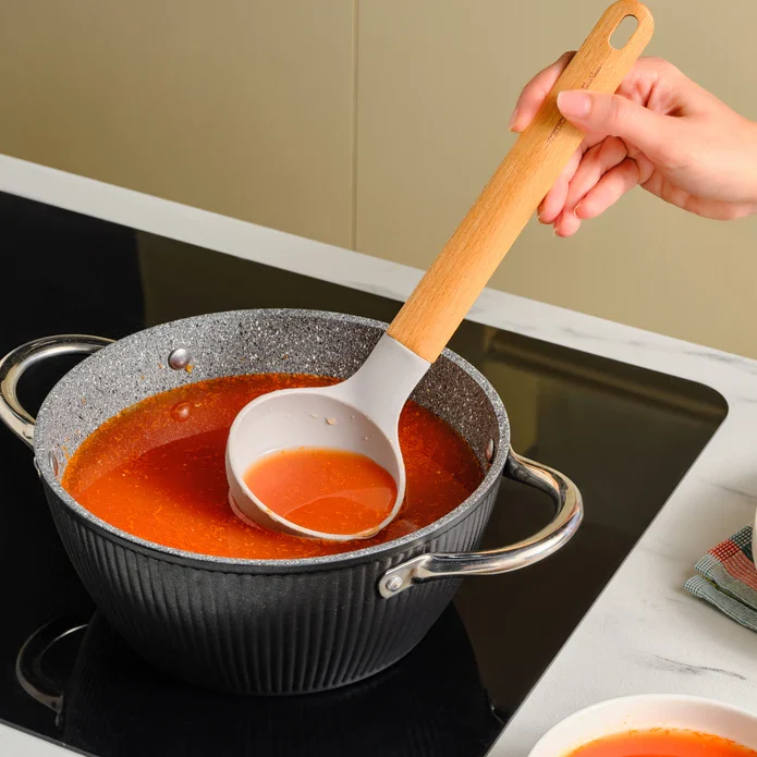 Karaca x Refika Wooden Handle Silicone Ladle, Gray - Image 3