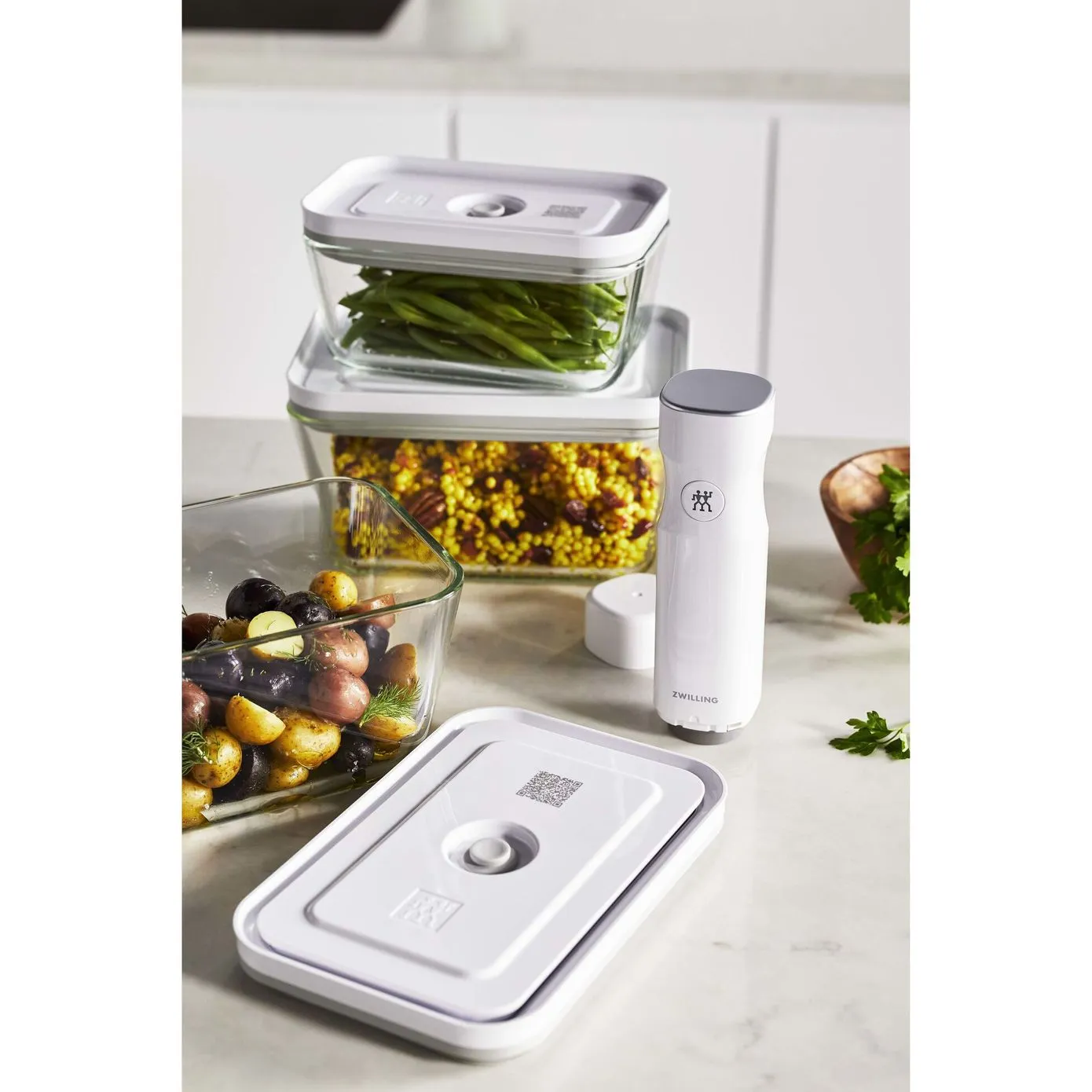 Zwilling Fresh & Save 3 Piece Vacuum Storage Container Set, White - Image 4
